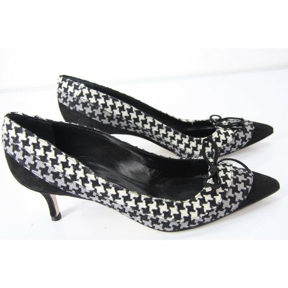 Manolo Blahnik Black Check Sfida Pointy Cap Toe Pointy Pumps Size 37 - Picture 7 of 10